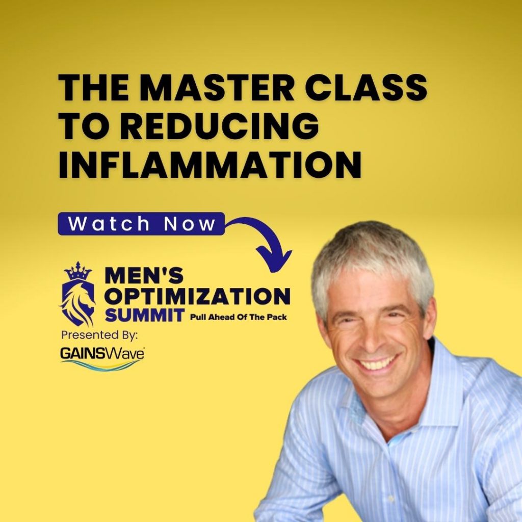 Men's Optimization Summit promotional image inviting people to watch video from conference about reducing inflammation - GAINSWave